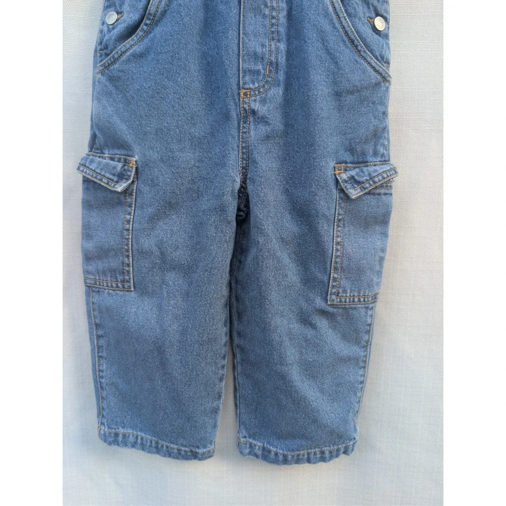 Vintage Gymboree Overalls Kids Size Small 2T 3T Blue Denim Cargo Rainbow Tag 90s